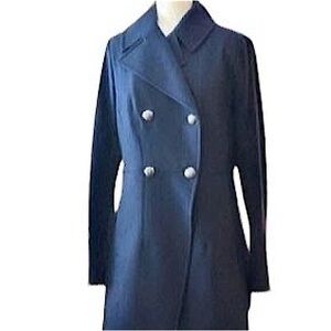 NEW DKNY Women's Size 12 Double Breasted Wool Blend Navy Blue Sailor Pea Coat